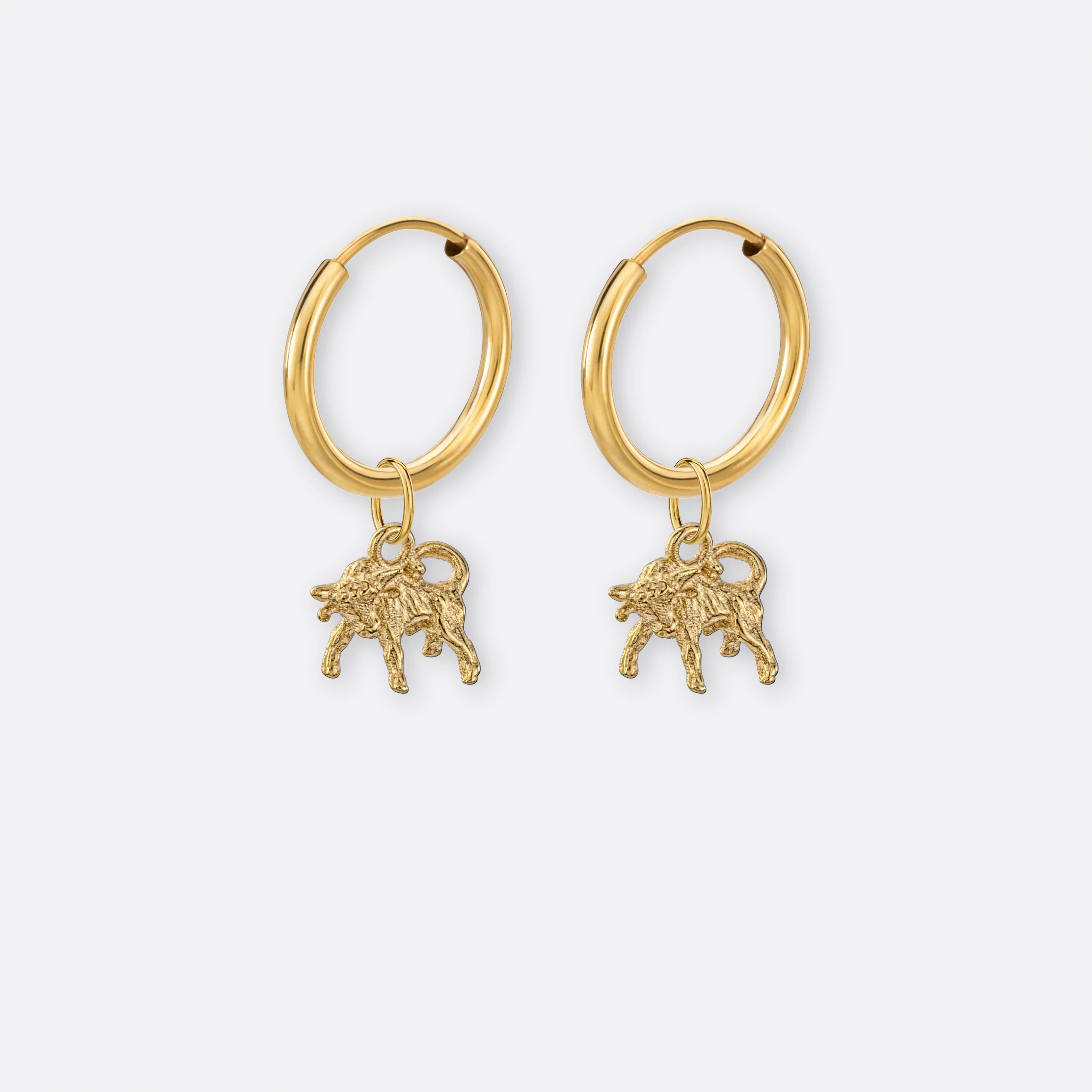 Stier Ohrring, Anhänger klein, 585er Gold 5 Stier Ohrring Creole klein mit Sternzeichen Anhänger klein, Gold, Paar, Vorne