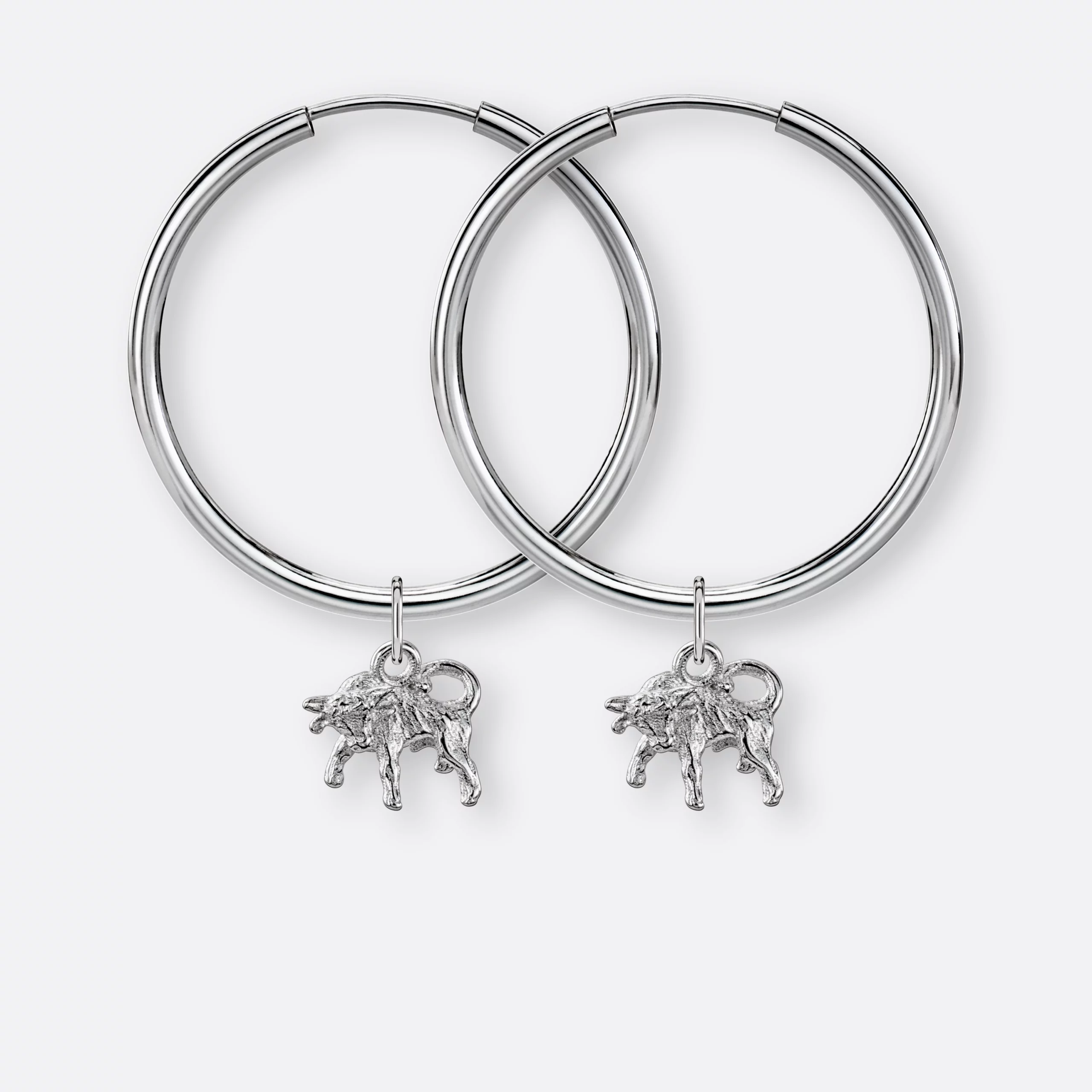 Stier Ohrring, Anhänger klein, 925er Silber 5 Stier Ohrring Creole groß mit Sternzeichen Anhänger klein, Silber, Paar, Vorne