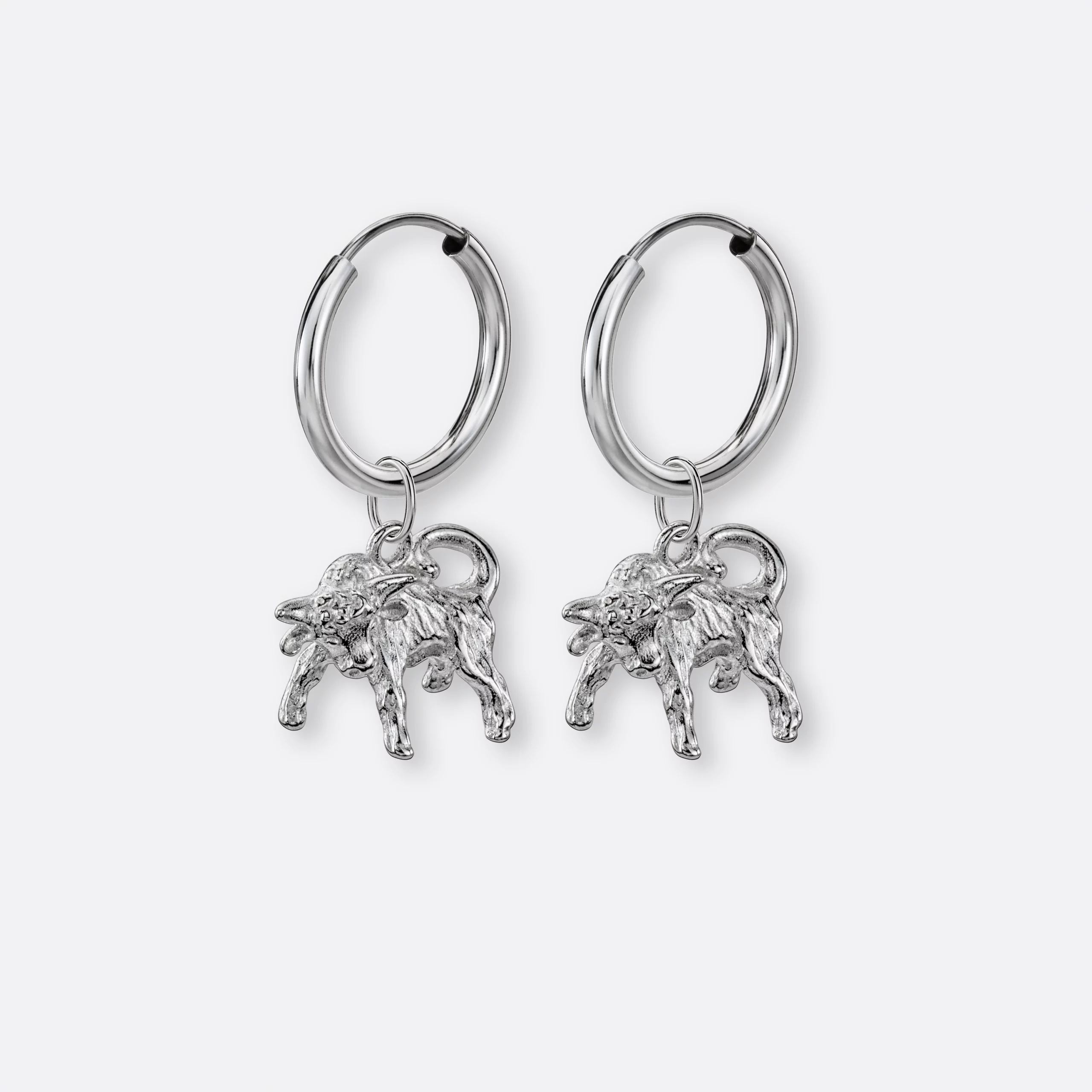 Stier Ohrring, Anhänger groß, 925er Silber 22 Stier Ohrring Creole klein mit Sternzeichen Anhänger groß, Silber, Paar, Seite