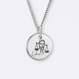 Waage Halskette mit Sternzeichen-Anhänger-Coin graviert, Silber, Vorne