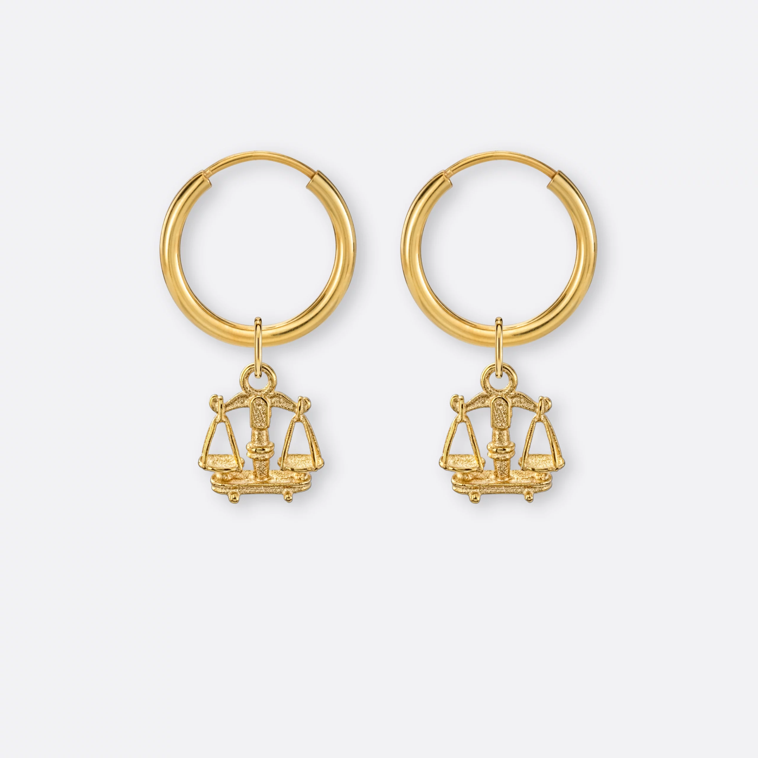 Waage Ohrring, Anhänger klein, 585er Gold 6 Waage Ohrring-Creole klein mit Sternzeichen-Anhänger klein, Gold, Paar