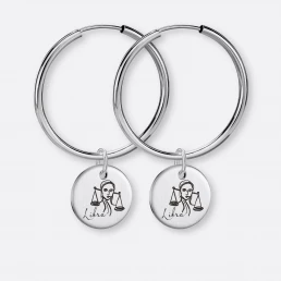 Waage Ohrring, Anhänger graviert, 925er Silber 19 Waage Ohrringe groß mit Sternzeichen Anhänger-Coins graviert, Silber, Vorne