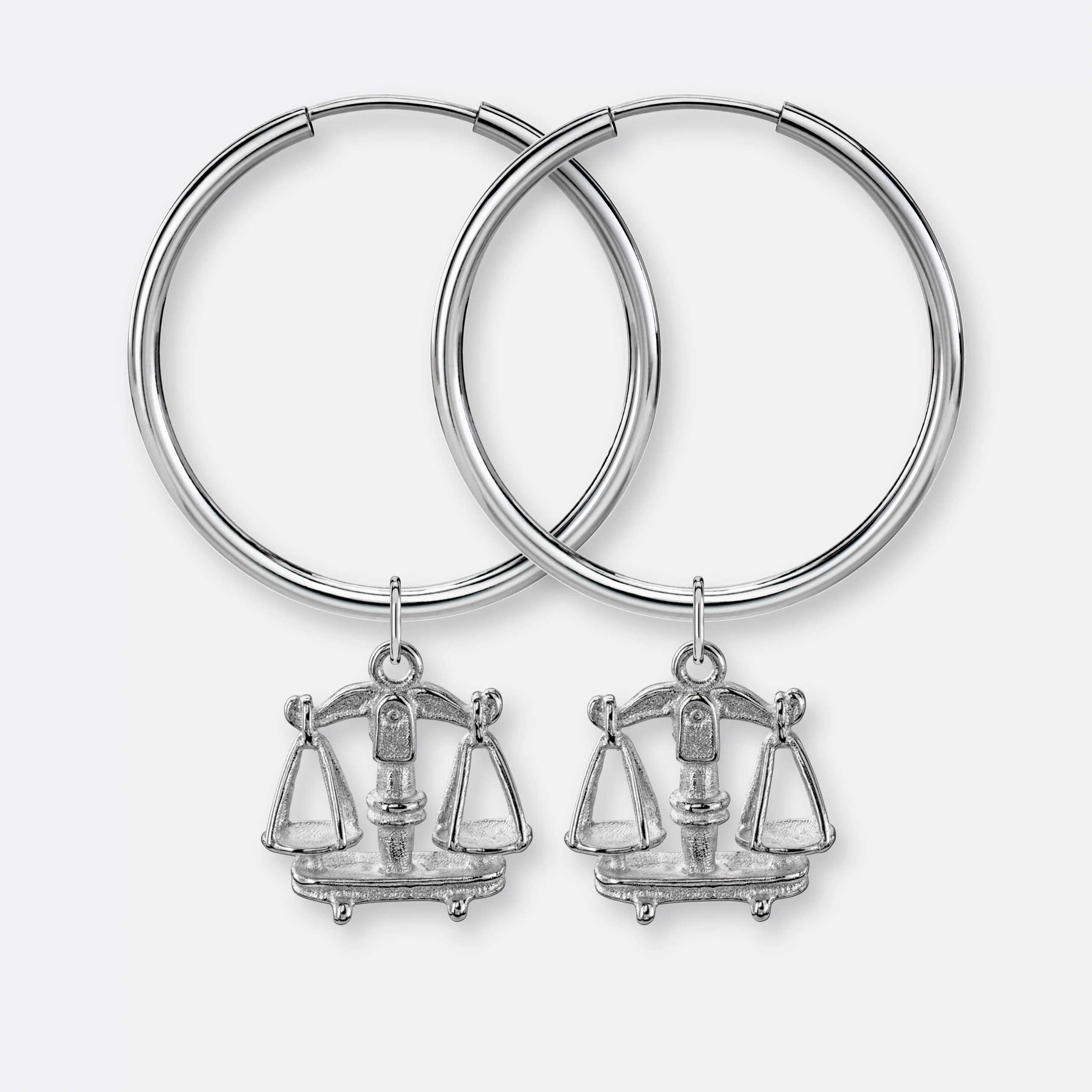 Waage Ohrring, Anhänger groß, 925er Silber 8 Waage Ohrring-Creolen groß mit Sternzeichen-Anhängern groß, Silber, Paar