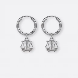 Waage Ohrring, Anhänger klein, 925er Silber 13 Waage Ohrring-Creolen klein mit Sternzeichen-Anhängern klein, Paar, Silber