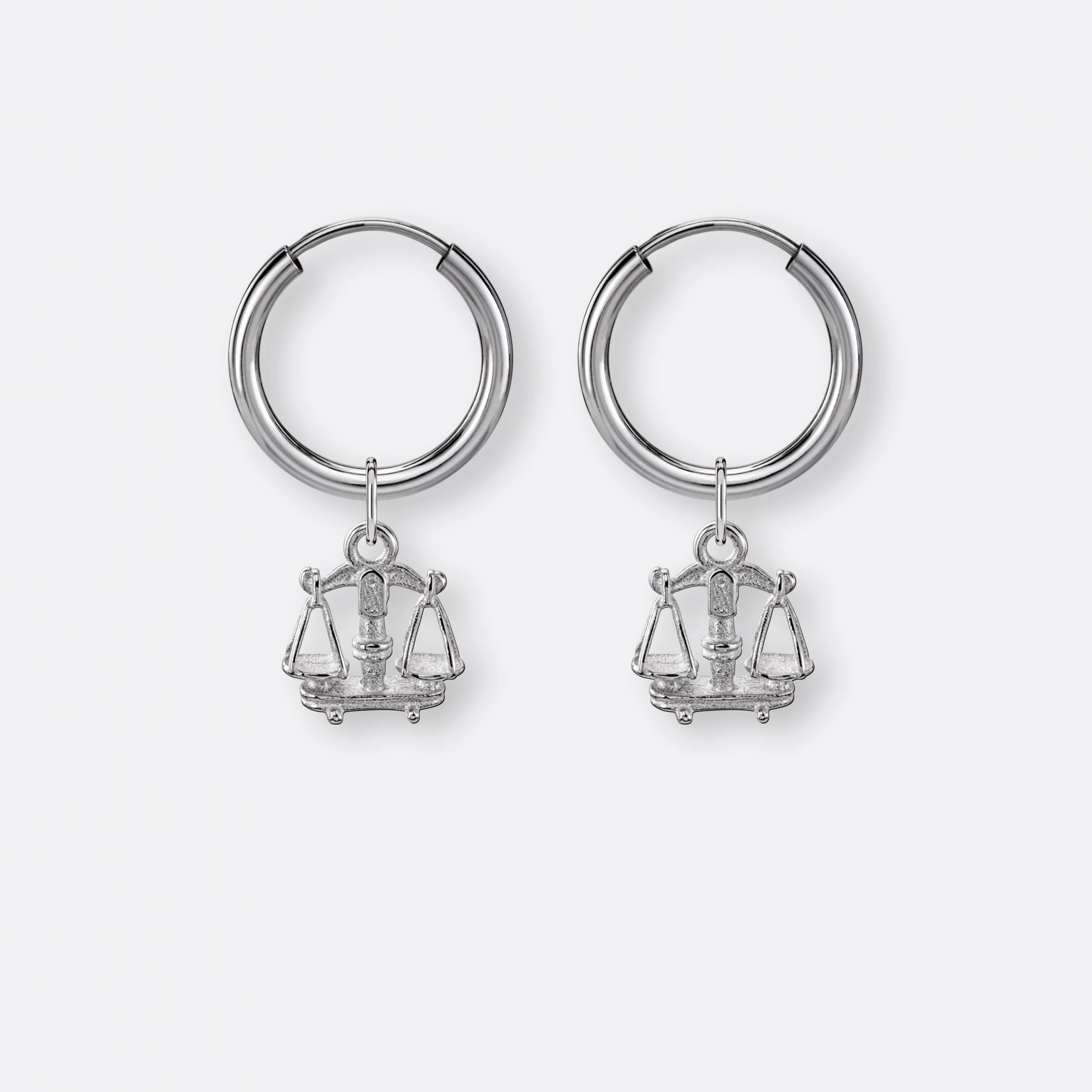 Waage Ohrring, Anhänger klein, 925er Silber 7 Waage Ohrring-Creolen klein mit Sternzeichen-Anhängern klein, Paar, Silber