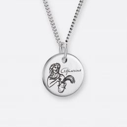 Wassermann Sternzeichen-Kette mit Anhänger-Coin graviert, Silber, Vorne