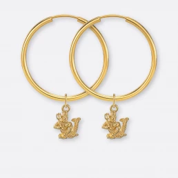 Wassermann Ohrring, Anhänger klein, 585er Gold 12 Wassermann Ohrring-Creolen groß mit Sternzeichen-Anhängern klein, Gold, Paar