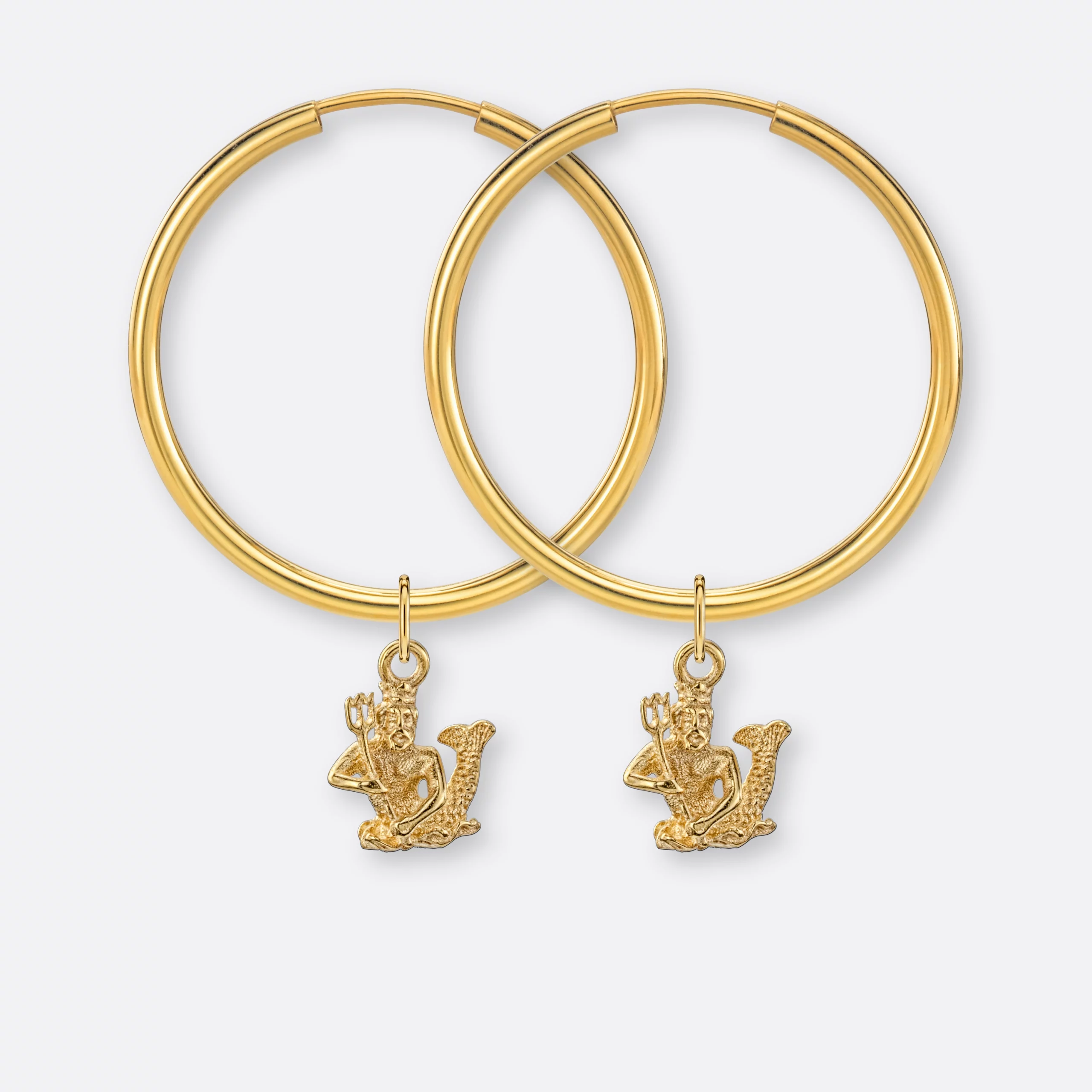 Wassermann Ohrring, Anhänger klein, 585er Gold 6 Wassermann Ohrring-Creolen groß mit Sternzeichen-Anhängern klein, Gold, Paar