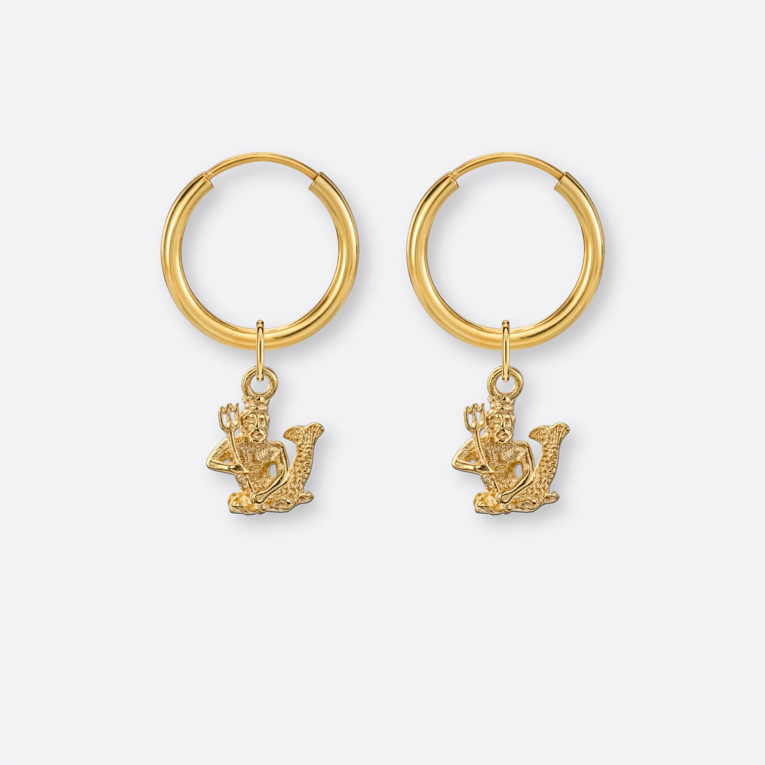 Wassermann Ohrring, Anhänger klein, 585er Gold 5 Wassermann Ohrring-Creolen klein mit Sternzeichen-Anhängern klein, Gold, Paar