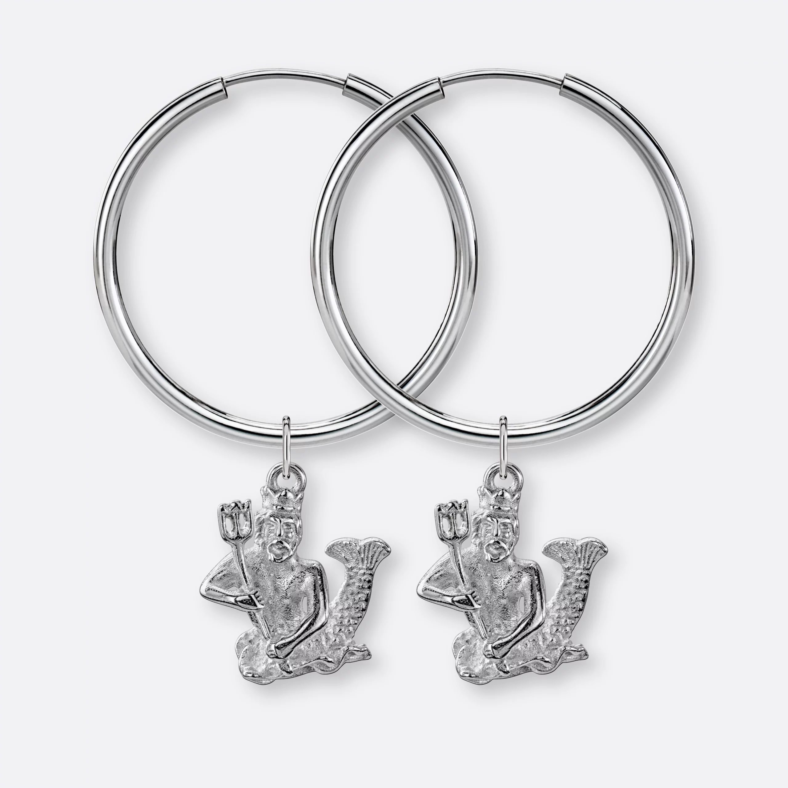 Wassermann Ohrring, Anhänger groß, 925er Silber 5 Wassermann Ohrring-Creolen groß mit Sternzeichen-Anhängern groß, Silber, Paar