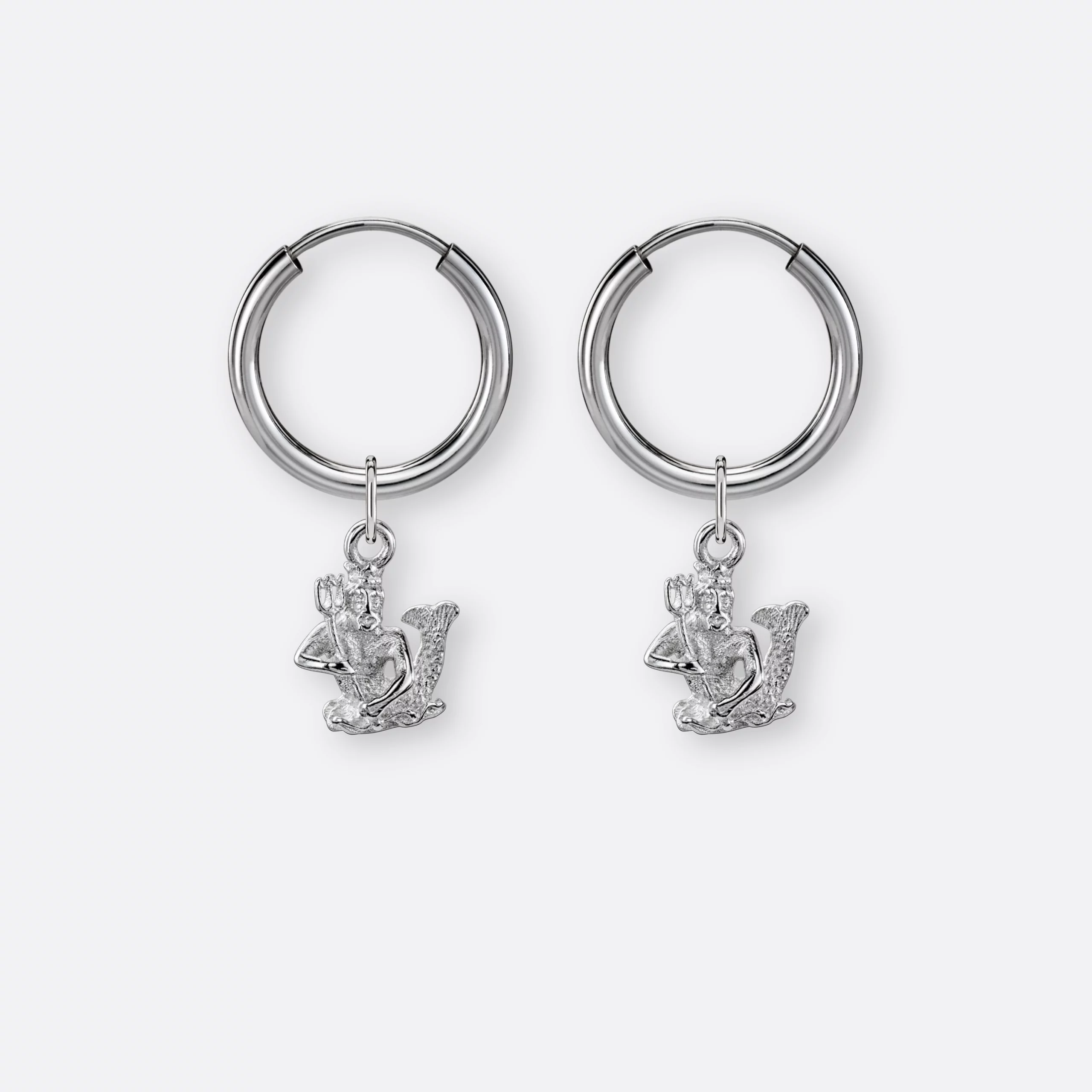 Wassermann Ohrring, Anhänger klein, 925er Silber 5 Wassermann Ohrring-Creolen klein mit Sternzeichen-Anhängern klein, Silber, Paar