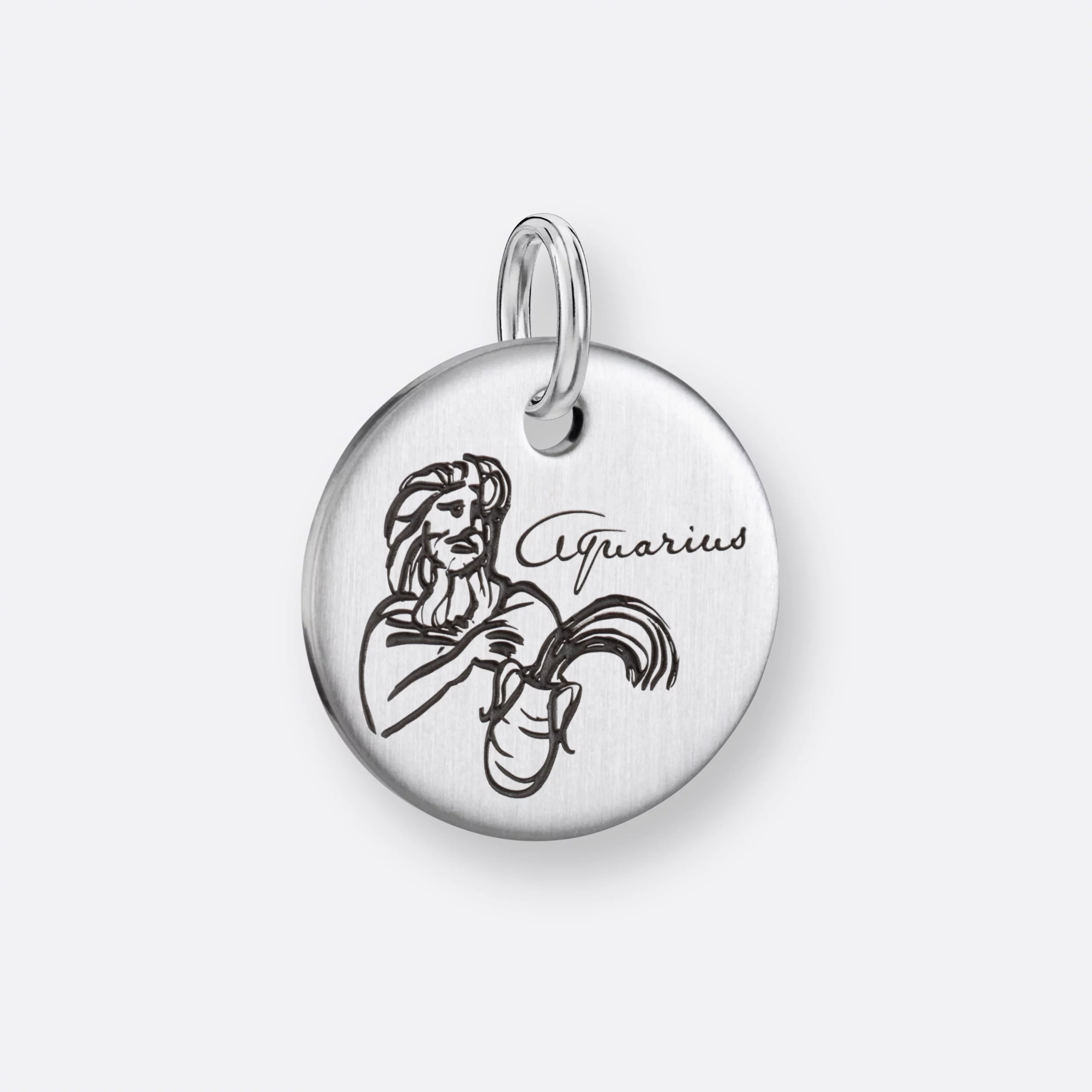 Wassermann Anhänger, Gravur, 925er Silber 11 12.1.1 | Wassermann Sternzeichen-Anhänger-Coin mit Gravur, Silber, Vorne