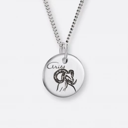Widder Sternzeichen Kette mit Anhänger Coin graviert, Silber, Vorne