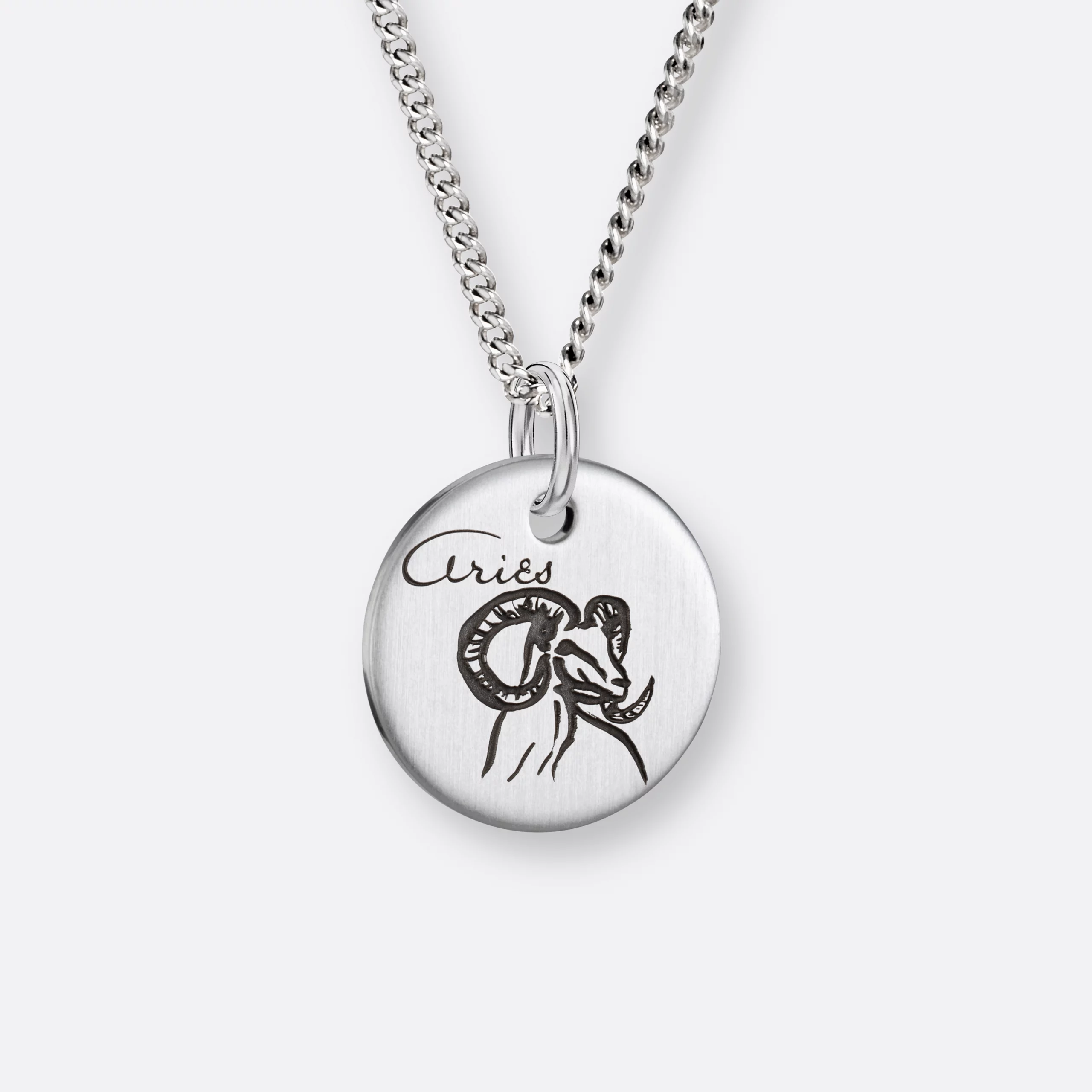 Widder Kette, Anhänger graviert, 925er Silber 14 Widder Sternzeichen Kette mit Anhänger Coin graviert, Silber, Vorne