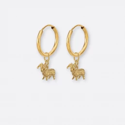 Widder Ohrring, Anhänger klein, 585er Gold 10 Widder Ohrring-Creole klein mit Sternzeichenanhänger klein, Gold, Paar, Vorne