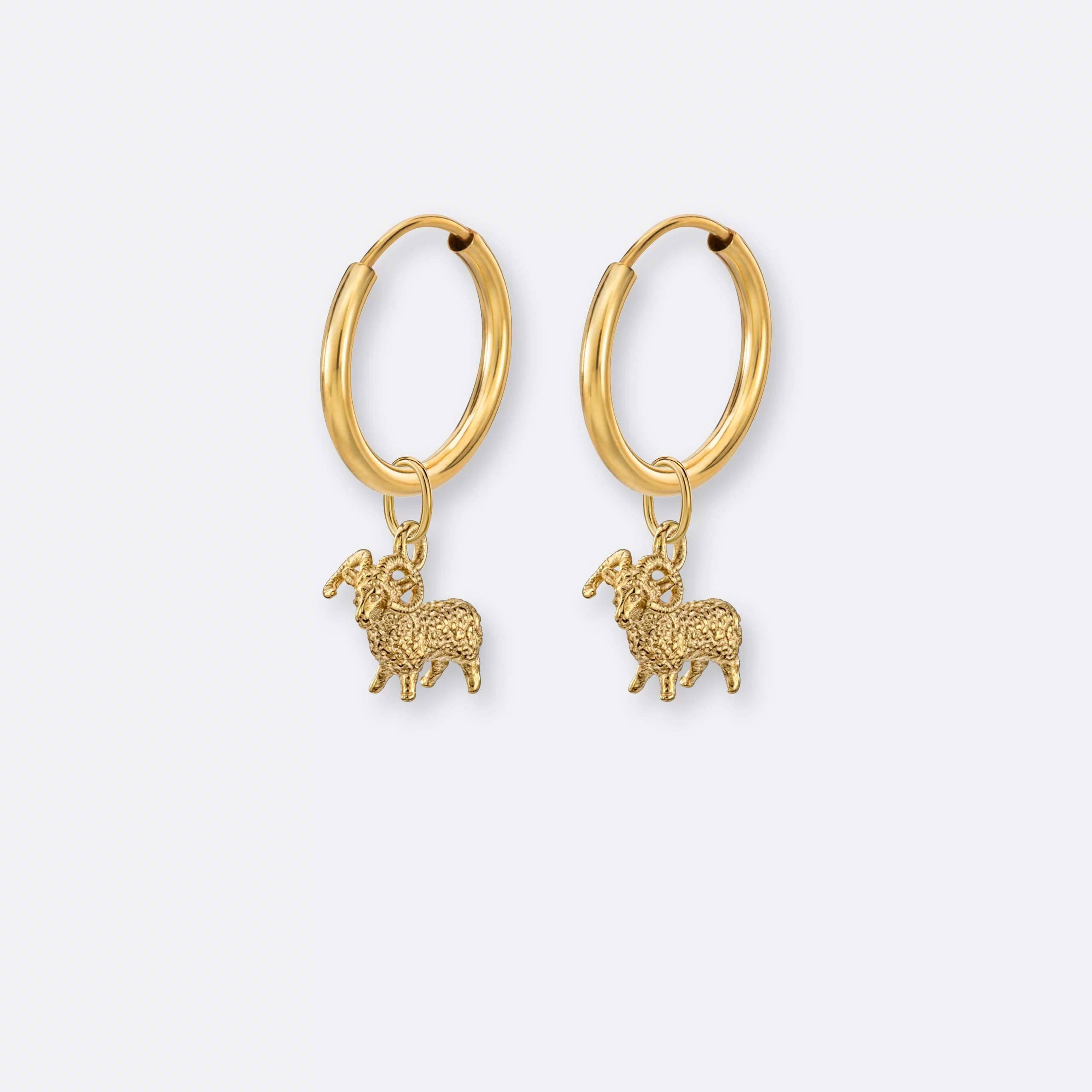 Widder Ohrring, Anhänger klein, 585er Gold 4 Widder Ohrring-Creole klein mit Sternzeichenanhänger klein, Gold, Paar, Vorne