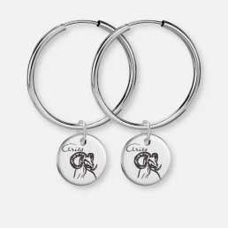 Widder Ohrring, Anhänger graviert, 925er Silber 17 Widder Ohrring-Creole) groß mit Sternzeichen-Anhänger-Coin graviert, Silber, Vorne