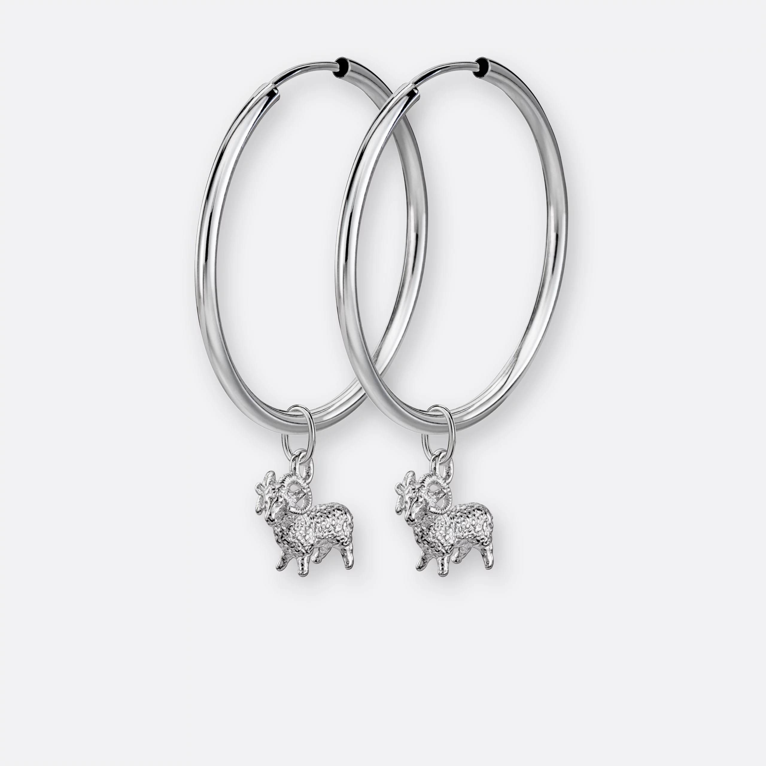 Widder Ohrring, Anhänger klein, 925er Silber 6 Widder Ohrring-Creole groß mit Sternzeichen-Anhänger klein, Paar, Silber, Vorne