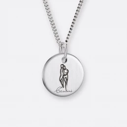 Zwillinge Sternzeichen Kette mit Anhänger-Coin graviert, Silber, Vorne