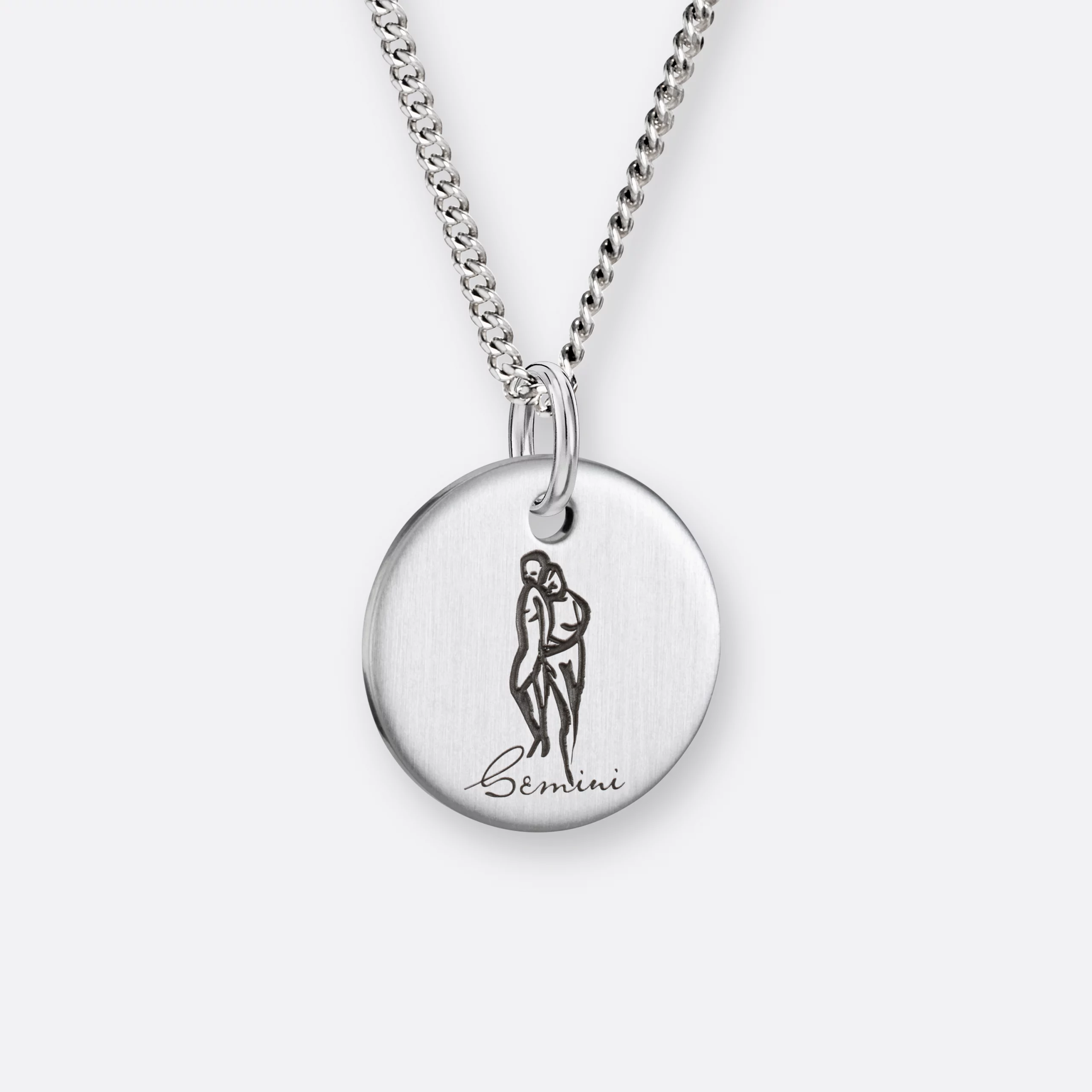 Zwillinge Kette, Anhänger graviert, 925er Silber 13 Zwillinge Sternzeichen Kette mit Anhänger-Coin graviert, Silber, Vorne