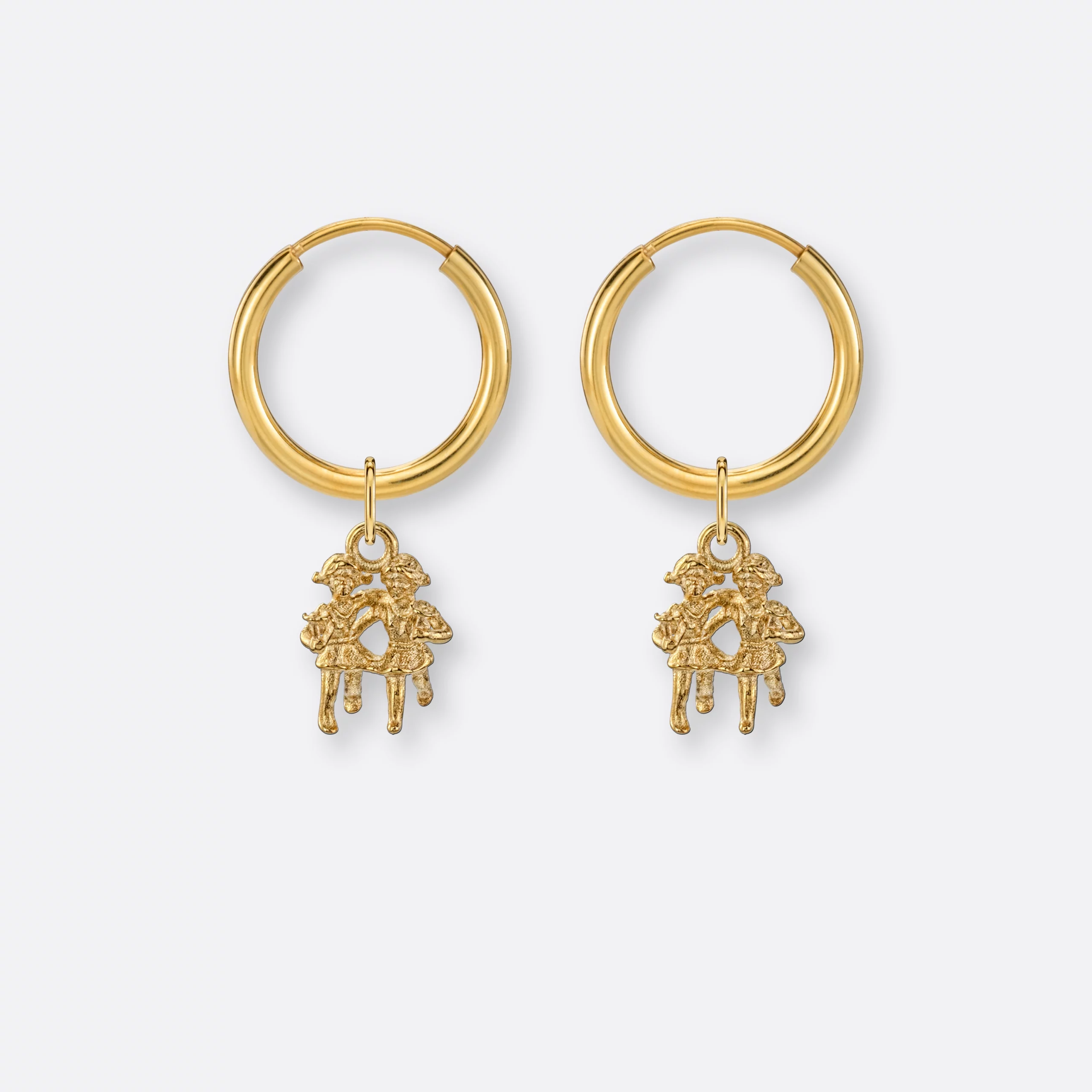 Zwillinge Ohrring, Anhänger klein, 585er Gold 2 Zwillinge Ohrringe klein mit Sternzeichen-Anhänger klein, Gold, Vorne
