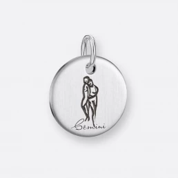 Zwillinge Anhänger, Gravur, 925er Silber 1 Zwillinge Anhänger, Sternzeichen-Coin mit Gravur, Silber, Vorne