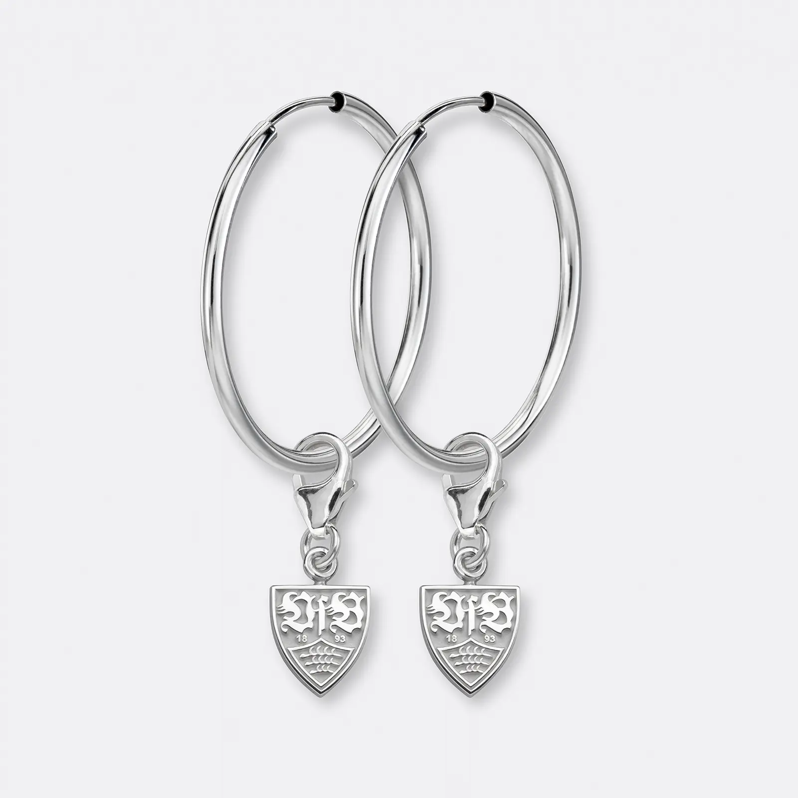 VfB Ohrring Creolen mit Charm Anhänger VfB-Wappen, 925er Silber 3 VfB Ohrringe groß mit VfB-Wappen Paar