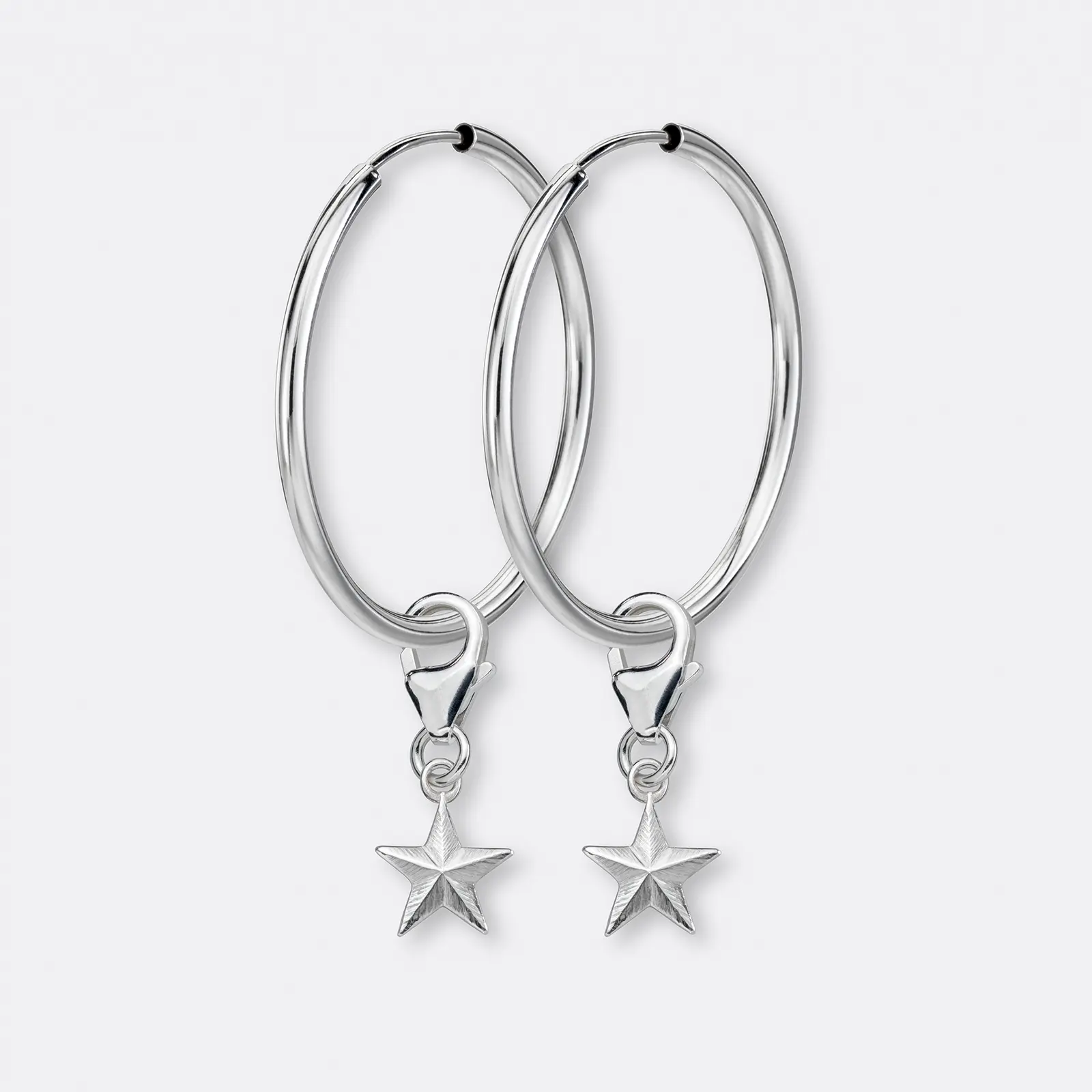 VfB Ohrring Creolen mit Charm Anhänger Meisterstern, 925er Silber 3 VfB Ohrringe groß mit Stern Charm Paar