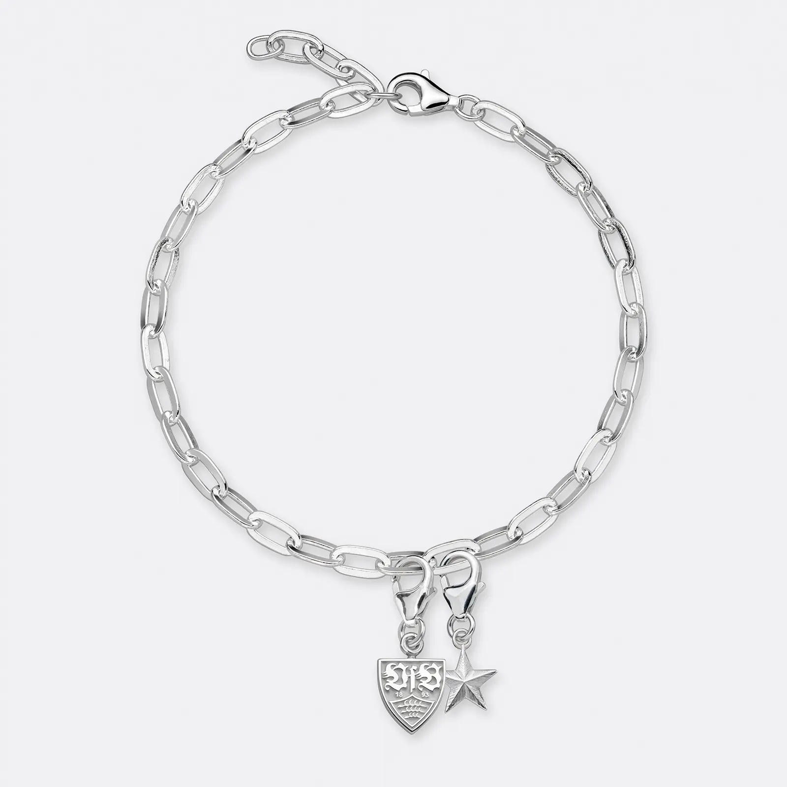 VfB Armband mit Charm Anhängern VfB-Wappen & Meisterstern, 925er Silber 9 VfB Armband mit Charm Wappen und Stern