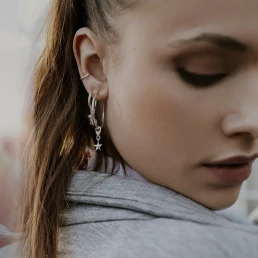 VfB Ohrring Creolen mit Charm Anhänger Meisterstern, 925er Silber 5 VfB Ohrringe Creole